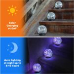 Six MLKNK solar globe lights with cracked glass texture, emitting a multicolor glow, placed in a garden setting.