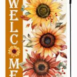 A vibrant orange sunflower garden flag from RABUSOFA, featuring a double-sided design for fall outdoor decoration.