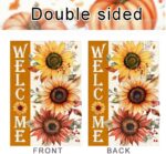 A vibrant orange sunflower garden flag from RABUSOFA, featuring a double-sided design for fall outdoor decoration.