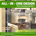 Transparent acrylic window bird feeder with a removable tray, mounted on a clear window, ready for bird seeds.