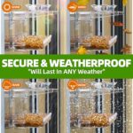 Transparent acrylic window bird feeder with a removable tray, mounted on a clear window, ready for bird seeds.