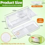Transparent acrylic window bird feeder with a removable tray, mounted on a clear window, ready for bird seeds.