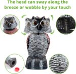 Two WonderField 8.3-inch brown bobblehead owl decoys with yellow eyes, positioned outdoors in a garden setting.