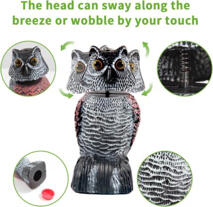 Two WonderField 8.3-inch brown bobblehead owl decoys with yellow eyes, positioned outdoors in a garden setting.