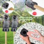 Two WonderField 8.3-inch brown bobblehead owl decoys with yellow eyes, positioned outdoors in a garden setting.